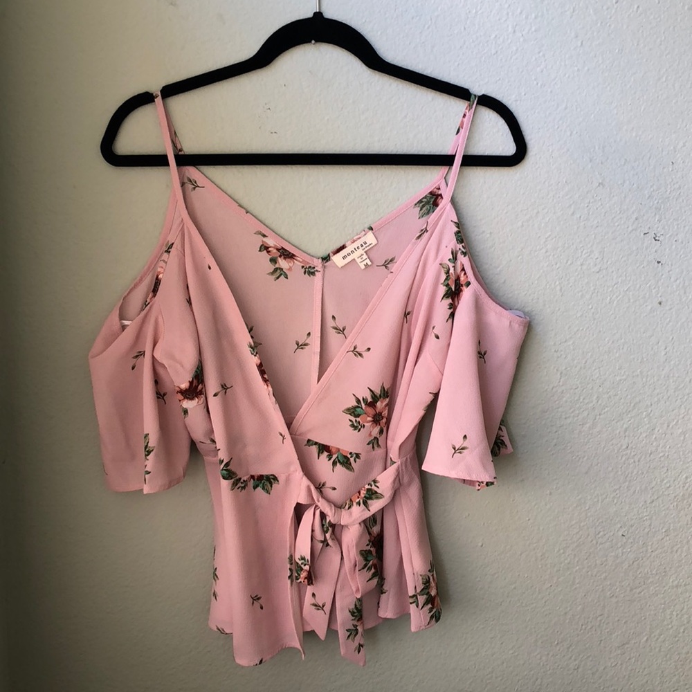 Monteau Los Angeles Pink Floral Wrap Top